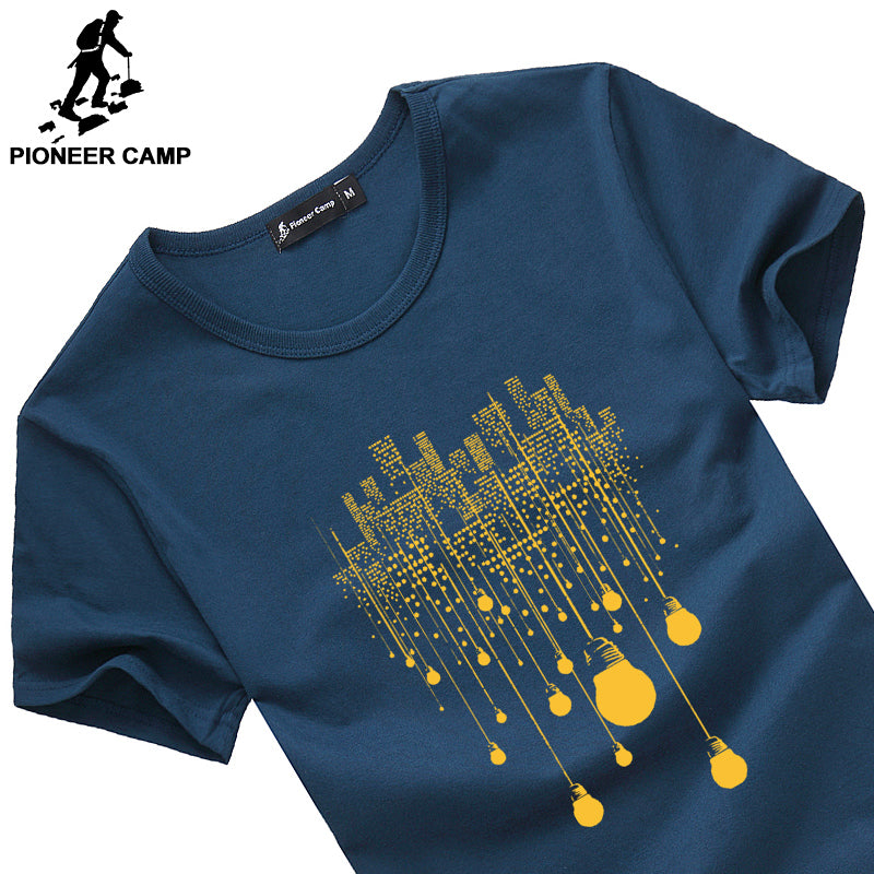 Pioneer camp moda verão curto t camisa masculina roupas de marca algodão confortável masculino camiseta impressão roupas masculinas 522056