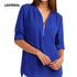 LASPERAL 2018 Primavera Verão Chiffon Blusa Mulheres Camisas de Manga Longa Casual Com Decote Em V Sólida Zíper Blusas Femininas Tops Plus Size 5XL