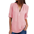LASPERAL 2018 Spring Summer Chiffon Blouse Women Shirts Long Sleeve Casual V-neck Solid Zipper Blusas Female Tops Plus Size 5XL