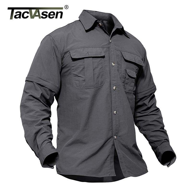 TACVASEN New Men's Army Clothing Spring Military Shirt Quick Dry Tactical Shirt Summer Removable Long Sleeve Shirts Plus Size