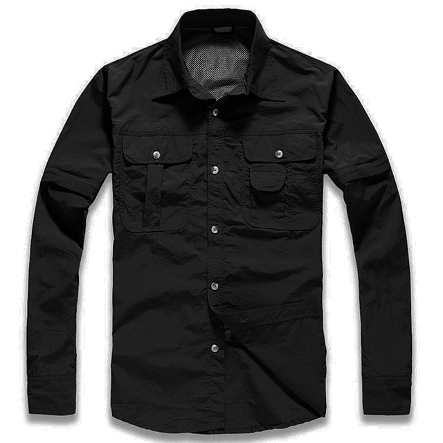 TACVASEN New Men's Army Clothing Spring Military Shirt Quick Dry Tactical Shirt Summer Removable Long Sleeve Shirts Plus Size