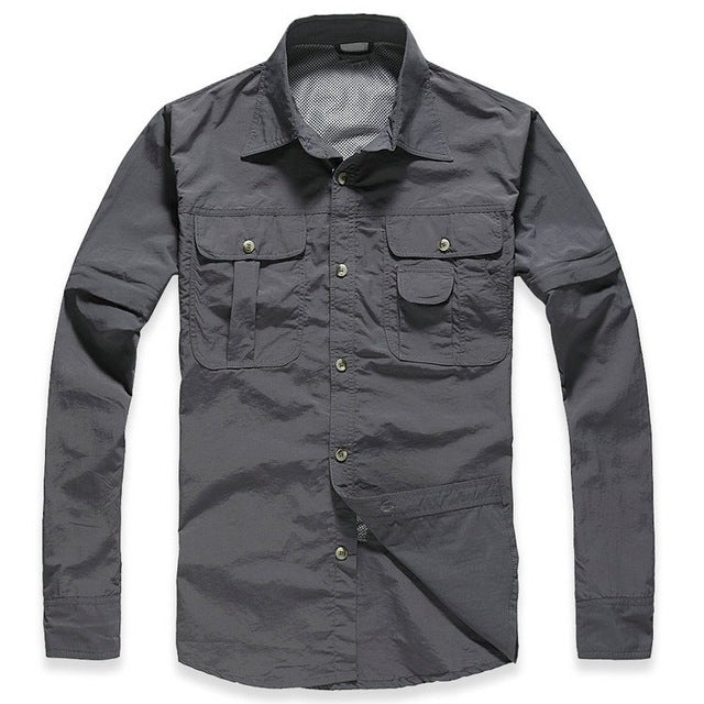 TACVASEN New Men's Army Clothing Spring Military Shirt Quick Dry Tactical Shirt Summer Removable Long Sleeve Shirts Plus Size