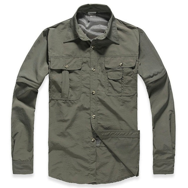 TACVASEN New Men's Army Clothing Spring Military Shirt Quick Dry Tactical Shirt Summer Removable Long Sleeve Shirts Plus Size