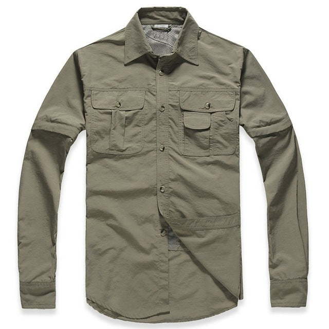 TACVASEN New Men's Army Clothing Spring Military Shirt Quick Dry Tactical Shirt Summer Removable Long Sleeve Shirts Plus Size