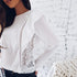 New 2018 Spring Summer Lady Fashion Lace Stitched Hollow Out Chiffon Blouse Sexy Tops O-Neck Long Sleeve Ruffles Causal Shirts