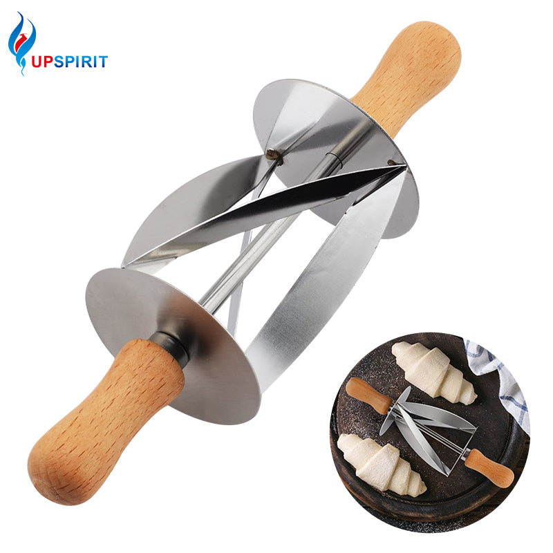 Upspirit Cortador de rolamento de aço inoxidável para fazer croissant pão roda massa faca de pastelaria cabo de madeira faca de cozinha de cozimento