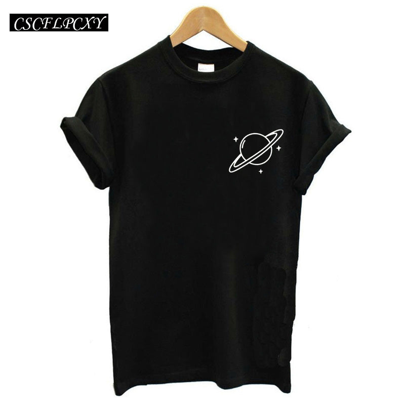 Women T Shirts Street Fashion Slim Summer Black T Shirt Women 2017 New Planet Print Casual Slim Women Tops T-Shirts Plus Size
