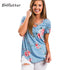 BHflutter S-5XL حجم كبير ملابس النساء 2018 تي شيرت قصير الأكمام الصيف بلايز بلايز الصليب س الرقبة موجز تي شيرت غير رسمي Blusas