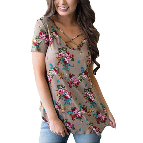 BHflutter S-5XL حجم كبير ملابس النساء 2018 تي شيرت قصير الأكمام الصيف بلايز بلايز الصليب س الرقبة موجز تي شيرت غير رسمي Blusas