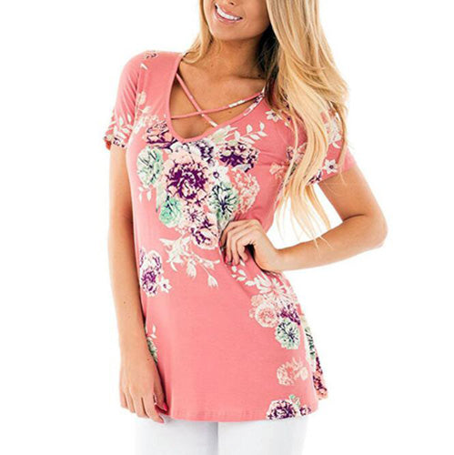 BHflutter S-5XL حجم كبير ملابس النساء 2018 تي شيرت قصير الأكمام الصيف بلايز بلايز الصليب س الرقبة موجز تي شيرت غير رسمي Blusas