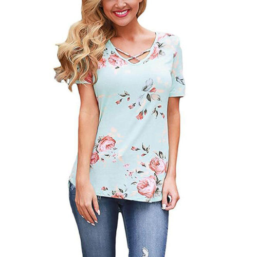 BHflutter S-5XL حجم كبير ملابس النساء 2018 تي شيرت قصير الأكمام الصيف بلايز بلايز الصليب س الرقبة موجز تي شيرت غير رسمي Blusas