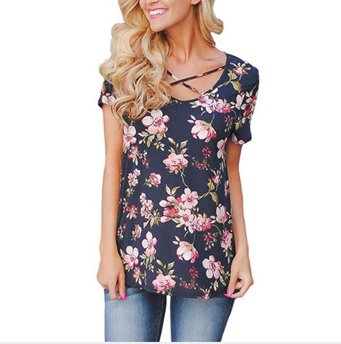 BHflutter S-5XL حجم كبير ملابس النساء 2018 تي شيرت قصير الأكمام الصيف بلايز بلايز الصليب س الرقبة موجز تي شيرت غير رسمي Blusas