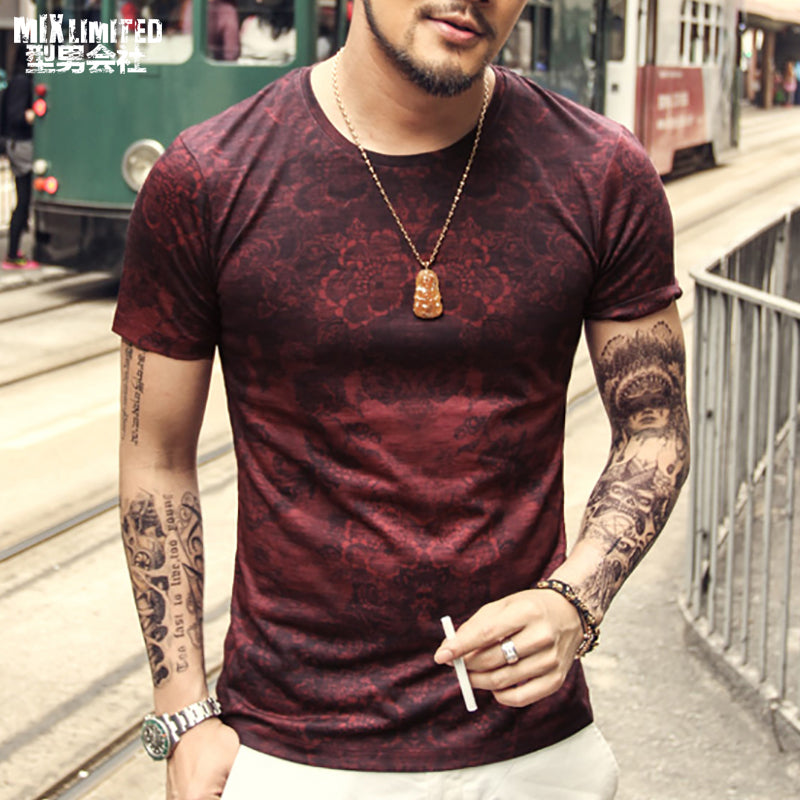 New men summer vintage short sleeve o-neck printed floral t-shirt men brand cotton t-shirts men fashion 2018 tops Men's Clothing