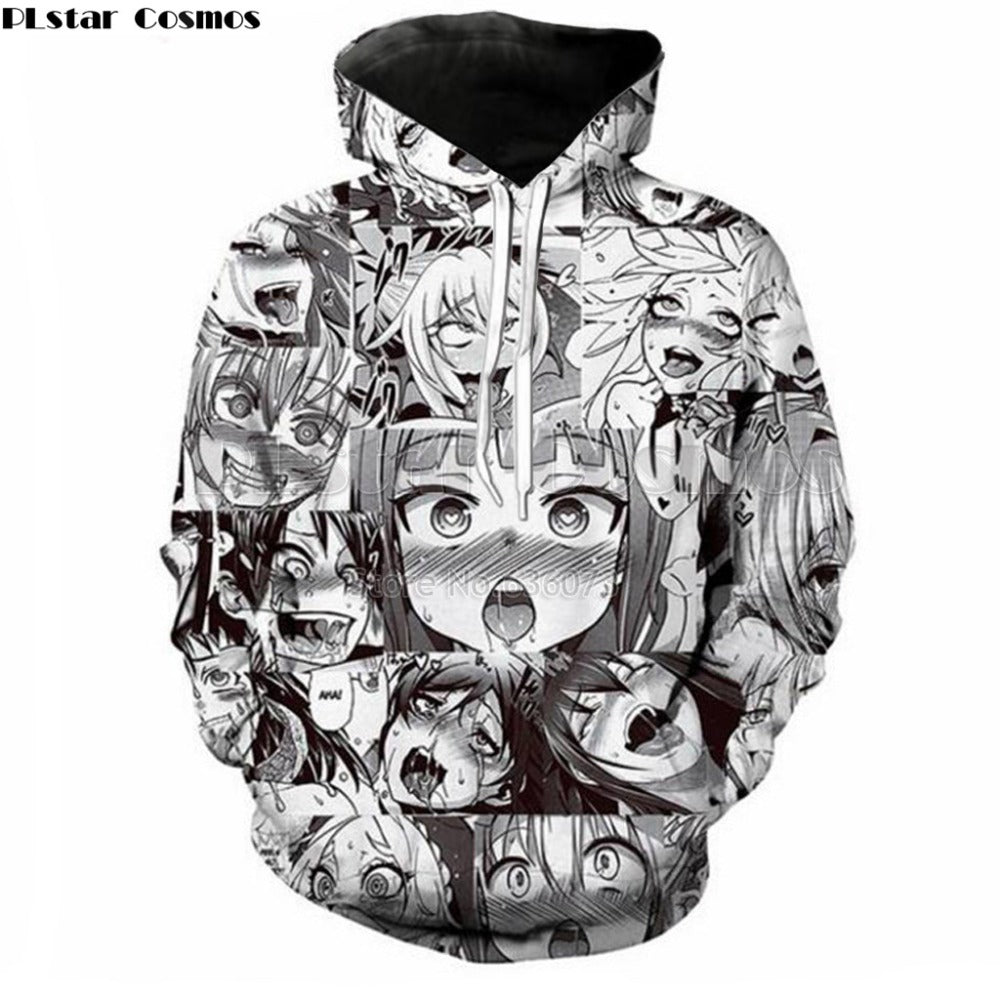 Plstar cosmos transporte da gota anime ahegao 3d hoodies engraçado impressão das mulheres dos homens hoodies street wear casual bolsos moletom