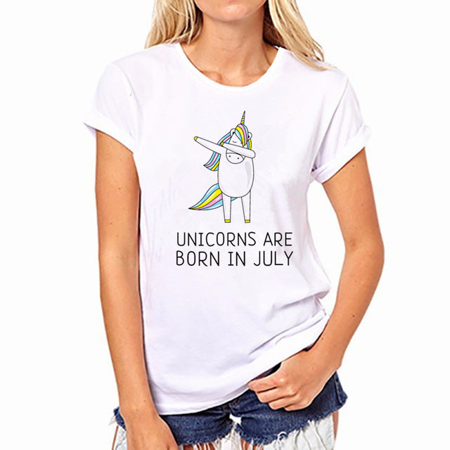 ZZSYKD Summer Leisure Harajuku Unicorn Print Women T-shirt Bts Style Unicornio O-neck Tshirt Tops Cute Licorne Women's T Shirts