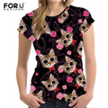 FORUDESIGNS Black 3D Cat Animal Women Casual T Shirt Brand Clothing Women Short Sleeved Breathable Tshirt Female Fitness Tops