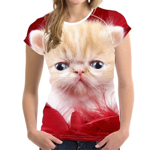 FORUDESIGNS Black 3D Cat Animal Women Casual T Shirt Brand Clothing Women Short Sleeved Breathable Tshirt Female Fitness Tops
