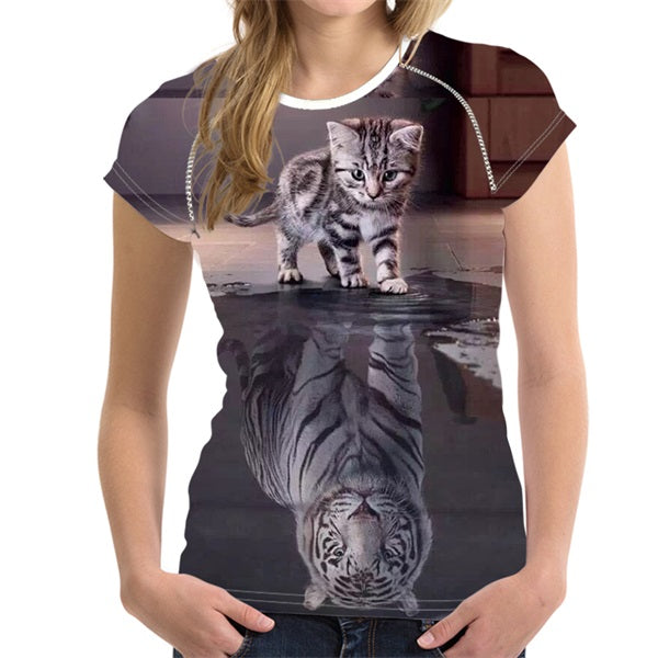FORUDESIGNS Black 3D Cat Animal Women Casual T Shirt Brand Clothing Women Short Sleeved Breathable Tshirt Female Fitness Tops