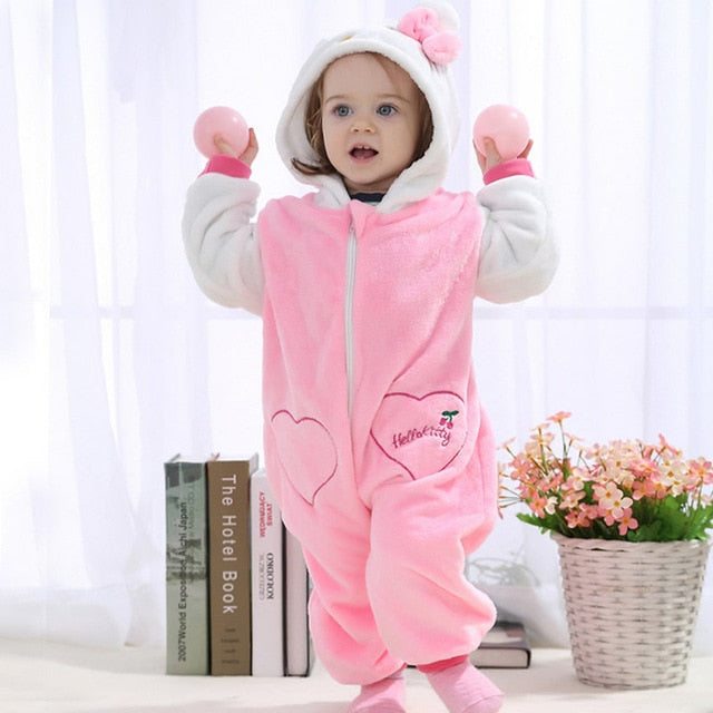 IDGIRL 2018 Cute Cartoon Flannel Baby Rompers Novelty Rabbit Cotton boy girl Animal Rompers Stitch Baby's Sets Baby kigurumi