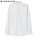 Giordano Men Linen Cotton Shirt Mandarin Collar Shirts Men Camisas Para Hombre Quality Long Sleeve Blouse Male