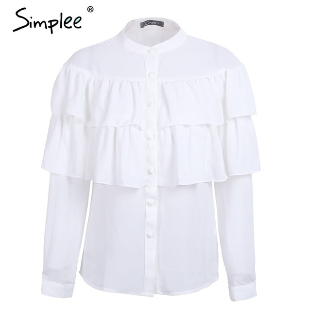 Simplee elegante babados blusa branca camisa feminina topos 2018 manga longa legal verão blusa casual blusas chemise femme blusas novo