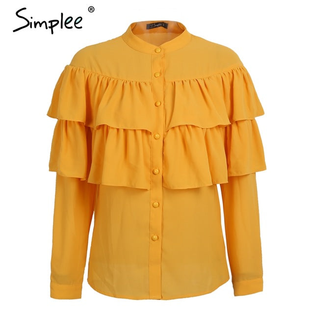 Simplee elegante babados blusa branca camisa feminina topos 2018 manga longa legal verão blusa casual blusas chemise femme blusas novo