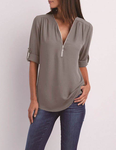 Europe America Hot Style Women Blouse Shirt V-neck LooseChiffon Jacket Chemise Femme Plus Size 4XL 5XL Tops Tee