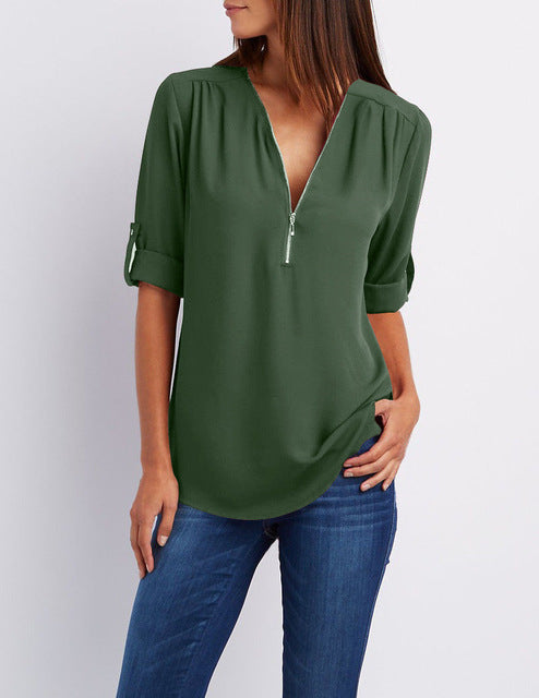 Europe America Hot Style Women Blouse Shirt V-neck LooseChiffon Jacket Chemise Femme Plus Size 4XL 5XL Tops Tee