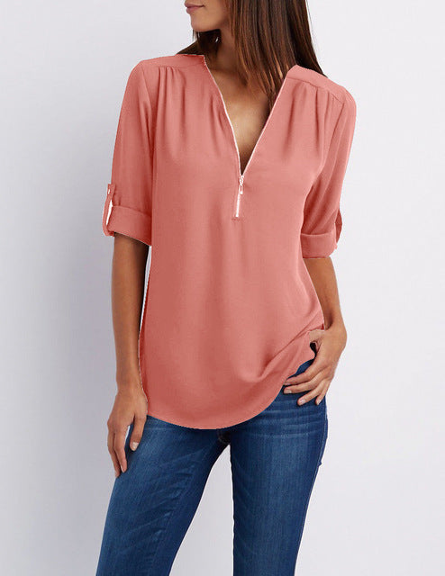 Europe America Hot Style Women Blouse Shirt V-neck LooseChiffon Jacket Chemise Femme Plus Size 4XL 5XL Tops Tee