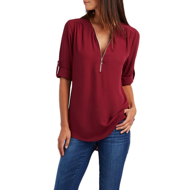 Europe America Hot Style Women Blouse Shirt V-neck LooseChiffon Jacket Chemise Femme Plus Size 4XL 5XL Tops Tee