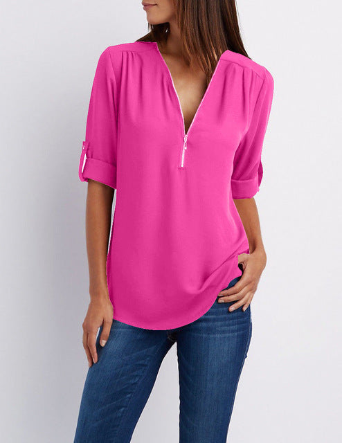 Europe America Hot Style Women Blouse Shirt V-neck LooseChiffon Jacket Chemise Femme Plus Size 4XL 5XL Tops Tee