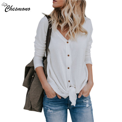 Mulheres casual manga longa com decote em v fina t camisa topo 2018 primavera novo ponto aberto cardigan senhoras femme jaqueta outwear botão tshirt