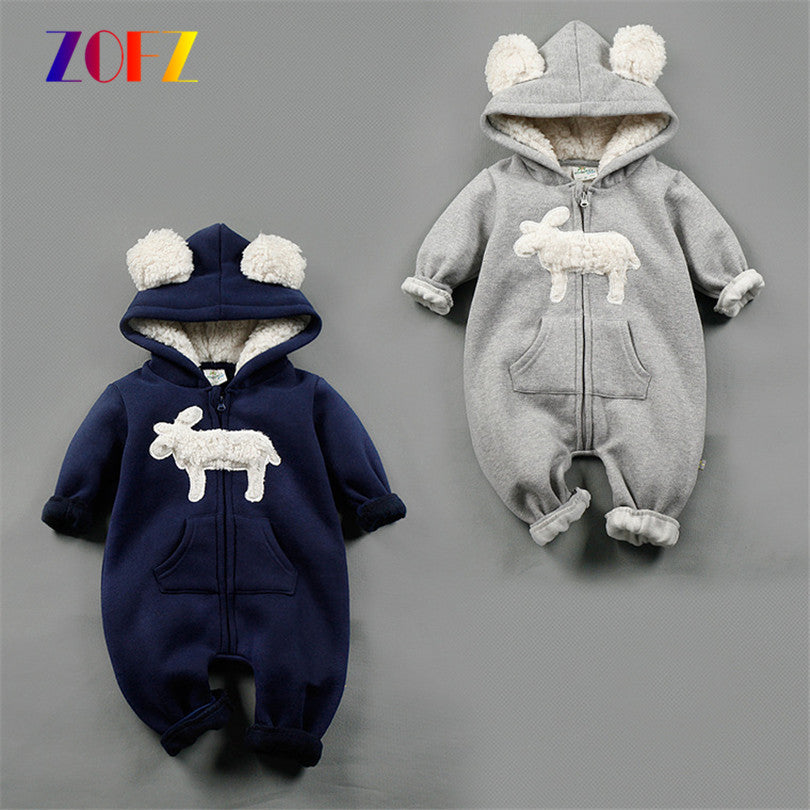 ZOFZ Baby Boys Clothes Autumn Winter Clothing Warm Soft Romper Kids Cotton Hooded Romper Animal Printed Baby Girls Clothes