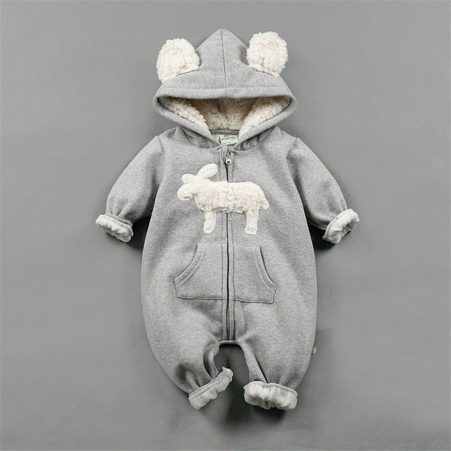 ZOFZ Baby Boys Clothes Autumn Winter Clothing Warm Soft Romper Kids Cotton Hooded Romper Animal Printed Baby Girls Clothes