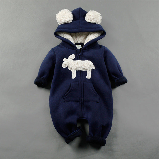 ZOFZ Baby Boys Clothes Autumn Winter Clothing Warm Soft Romper Kids Cotton Hooded Romper Animal Printed Baby Girls Clothes