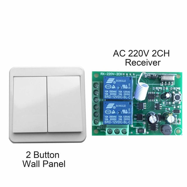 QIACHIP 433Mhz 220V 2CH Wireless Remote Control Switches Relay Receiver Module & 2CH Remote Controls Wall Panel RF Transmitter