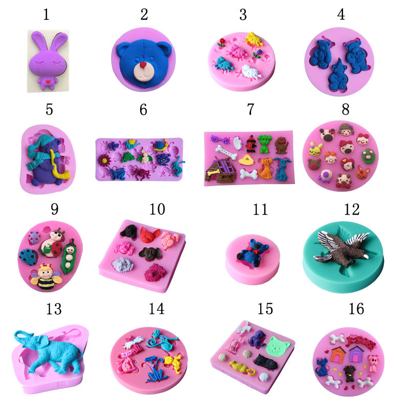 Cake Fondant Molds Cute Cartoon Animals Design DIY  Silicone 3D Cake Fondant Molds Fondant Baking Tool
