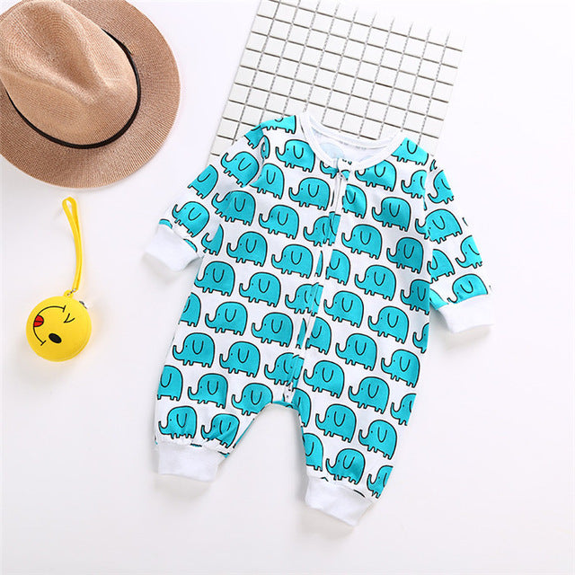 Varejo 1 peça macacão de bebê recém-nascido algodão macio duplo zíper 4 cores coroa banana infantil roupas da criança do bebê macacões longos