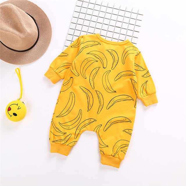 Varejo 1 peça macacão de bebê recém-nascido algodão macio duplo zíper 4 cores coroa banana infantil roupas da criança do bebê macacões longos