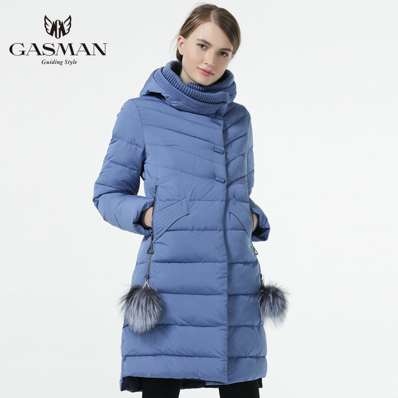 GASMAN 2018 Winter Women Down Jacket Medium Length Female Thick Warm Hooded Down Parka Windproof Overcoat With Natural Fur Ball