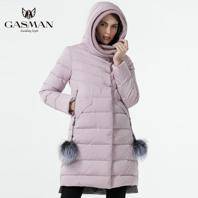 GASMAN 2018 Winter Women Down Jacket Medium Length Female Thick Warm Hooded Down Parka Windproof Overcoat With Natural Fur Ball