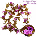 FENGRISE 2.4M/lot Silk Rose Flower With Ivy Vine Artificial Flowers for Home Wedding Decor Decorative Artificial Flower Garland