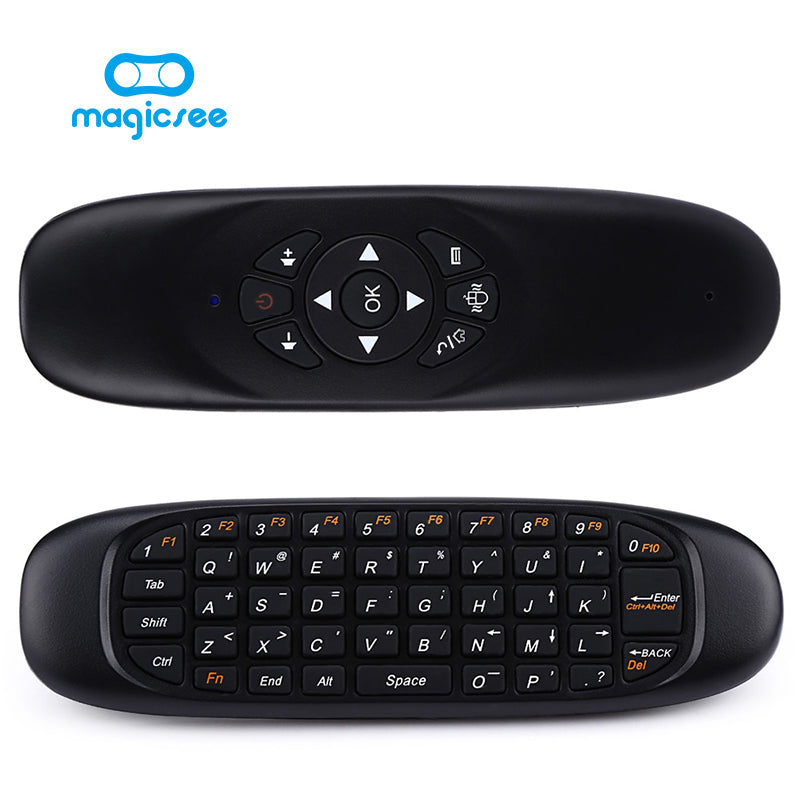 C120 الكل في واحد 2.4G ماوس هوائي قابل لإعادة الشحن لوحة مفاتيح لاسلكية للتحكم عن بعد لأجهزة أندرويد TV Box Computer النسخة الإنجليزية الروسية