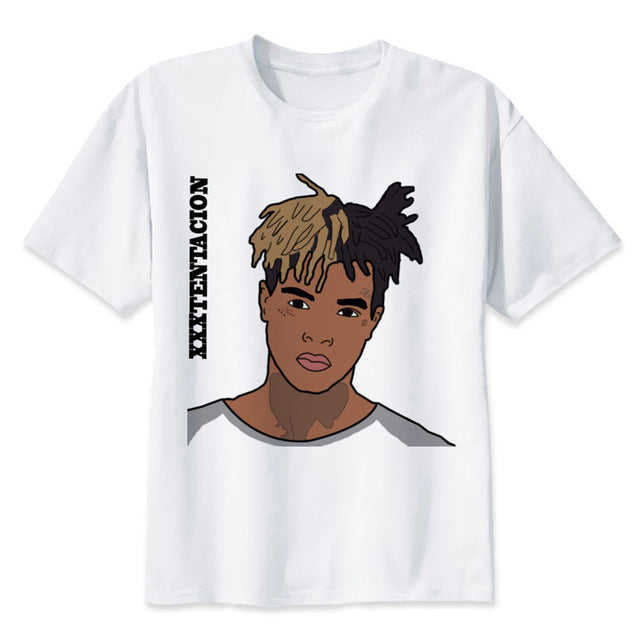 Newest Fashion Man Tshirt Xxxtentacion Summer Fashion T-shirt Casual White Funny Cartoon Print T-shirt Hip Pop Tops