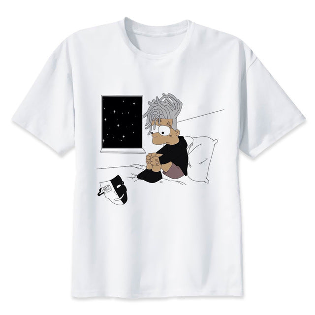 Newest Fashion Man Tshirt Xxxtentacion Summer Fashion T-shirt Casual White Funny Cartoon Print T-shirt Hip Pop Tops