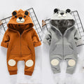 Cute Bear Newborn Infant Baby Boy Girl Kid Ear Hooded Romper Zipper Cartoon Patchwork Jumpsuit Clothes Outfit For 0-24M