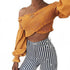 MUZEAL Sexy Ruffle off shoulder Strapless Crop top tees Long Sleeve Fashion female Streetwear elastic Bandage Chest Shirt 541
