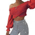MUZEAL Sexy Ruffle off shoulder Strapless Crop top tees Long Sleeve Fashion female Streetwear elastic Bandage Chest Shirt 541