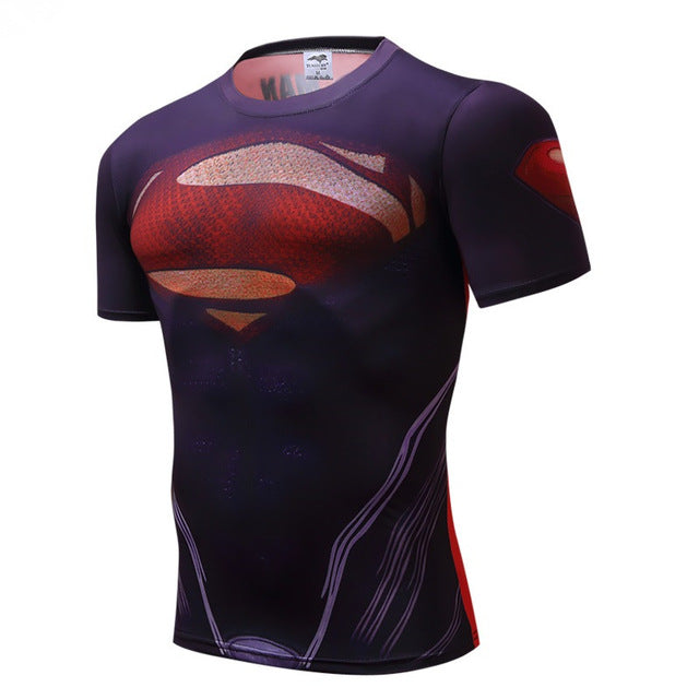 Superman Camisetas Homens Camisas de Compressão Batman Tops The Flash Camisetas Fitness Crossfit Tees Musculação camiseta rashguard