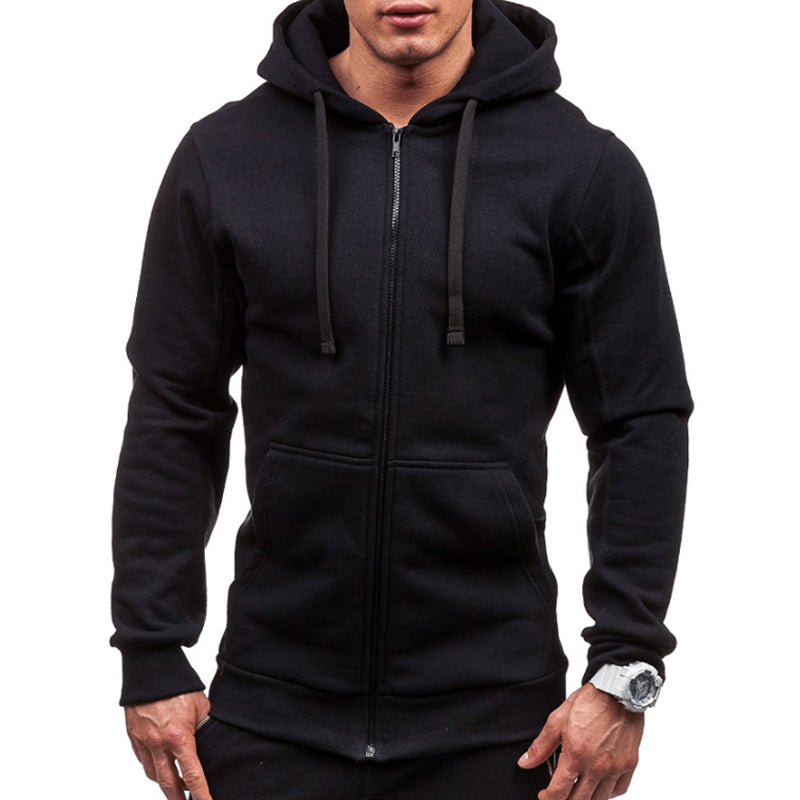 Plus size hoodies agasalho masculino 2018 casual cordão bolsos frontais manga longa moletom masculino zíper fino casaco de cor sólida